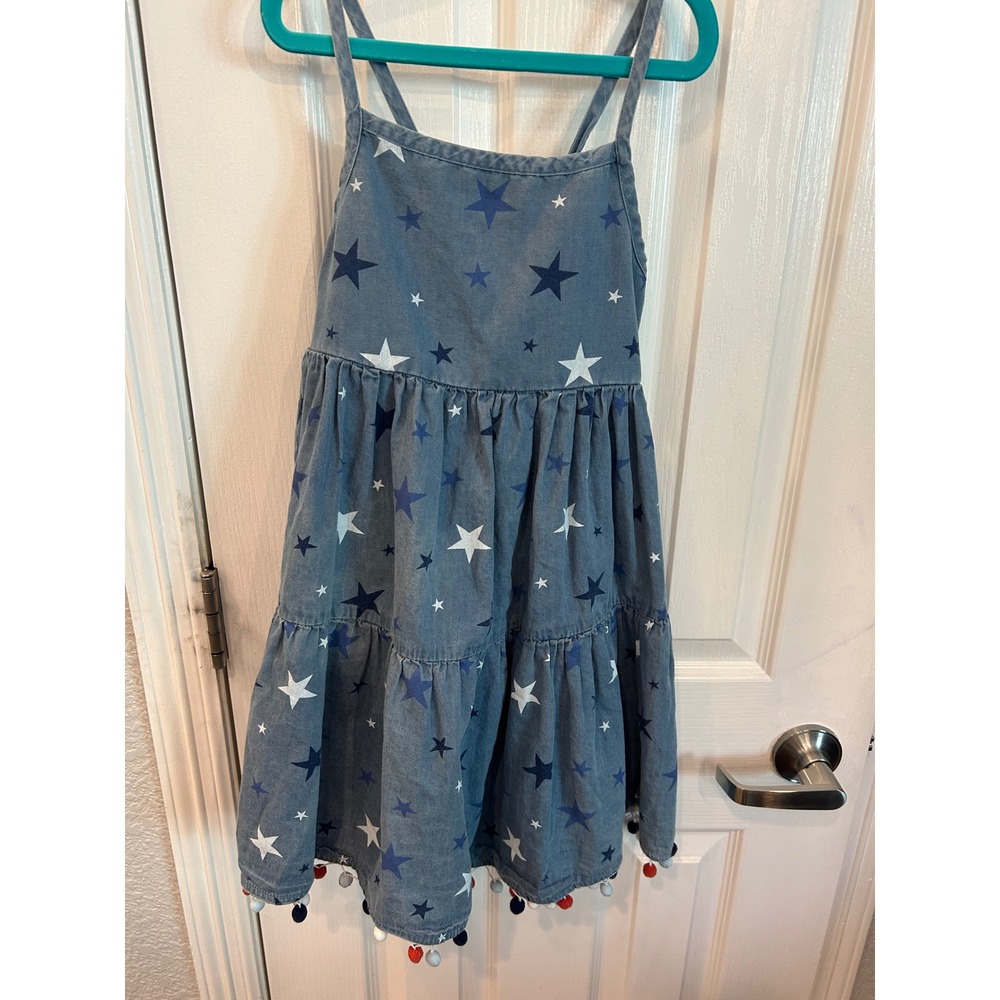 Tommy Bahama Sundress Blue Star Print Tiered Pom Pom Trim Patriotic